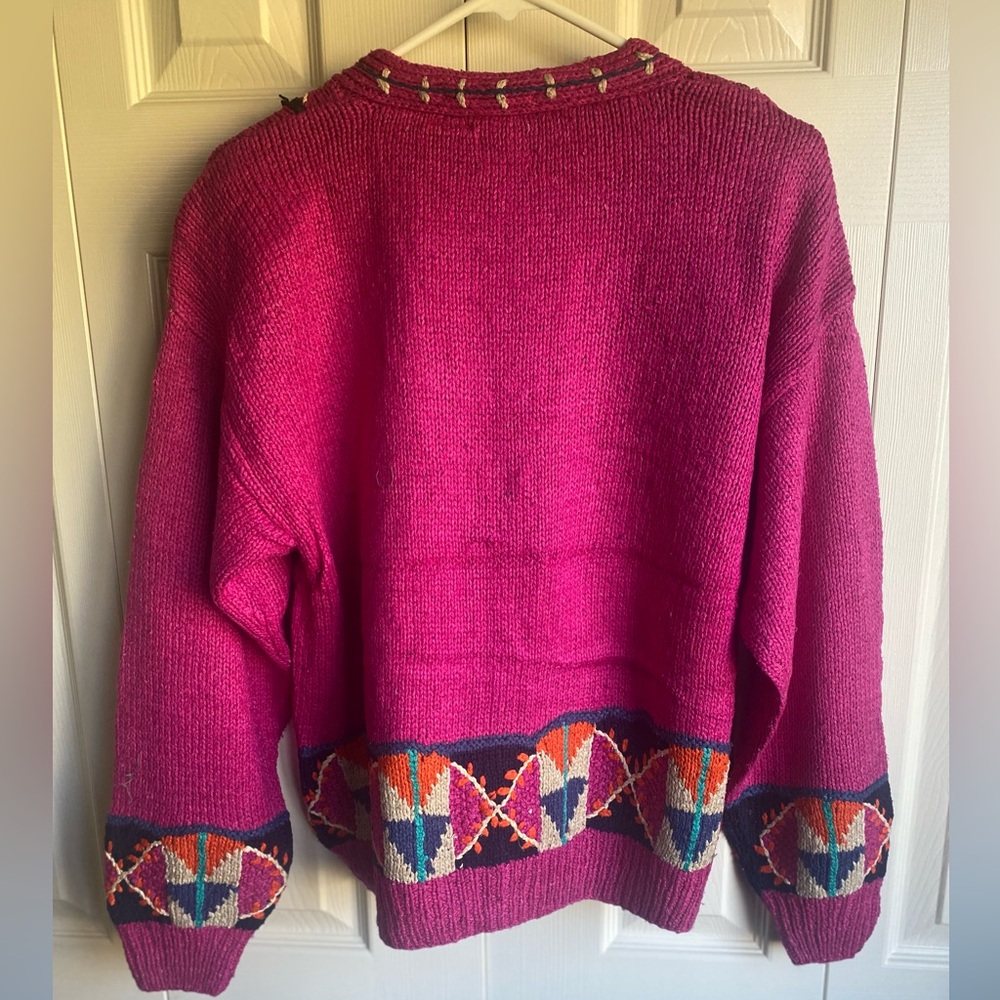 NWT Hand Knit Vintage style Silk Blend Patterned V-Neck Cardigan Size M - Picture 10 of 12